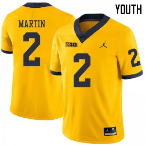 Michigan Wolverines #2 Oliver Martin Youth Yellow College Football Jersey 254029-529