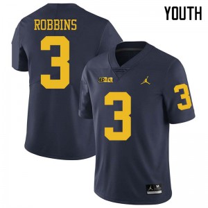 Michigan Wolverines #3 Brad Robbins Youth Navy College Football Jersey 661713-421