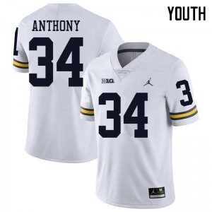 Michigan Wolverines #34 Jordan Anthony Youth White College Football Jersey 200606-181