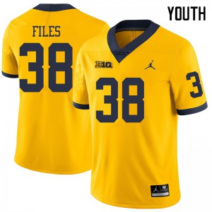 Michigan Wolverines #38 Joseph Files Youth Yellow College Football Jersey 920887-669