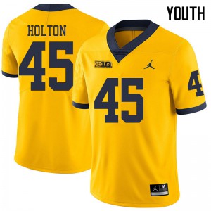 Michigan Wolverines #45 William Holton Youth Yellow College Football Jersey 580228-785