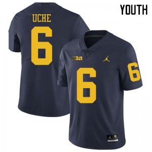 Michigan Wolverines #6 Josh Uche Youth Navy College Football Jersey 882058-624