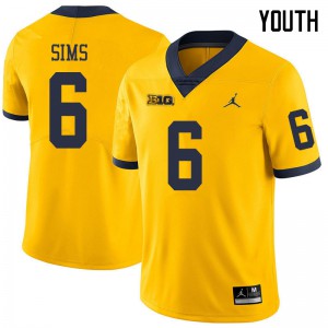 Michigan Wolverines #6 Myles Sims Youth Yellow College Football Jersey 211086-800