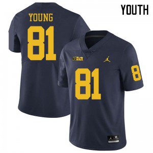 Michigan Wolverines #81 Jack Young Youth Navy College Football Jersey 157440-496