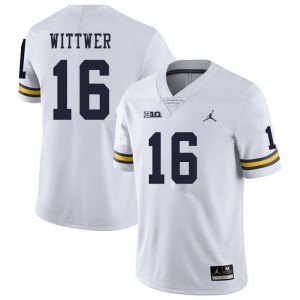 Michigan Wolverines #16 Max Wittwer Men's White College Football Jersey 776048-918