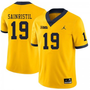 Michigan Wolverines #19 Mike Sainristil Men's Yellow College Football Jersey 211756-970