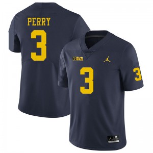 Michigan Wolverines #3 Jalen Perry Men's Navy College Football Jersey 828657-545
