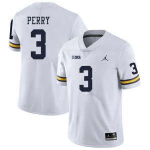 Michigan Wolverines #3 Jalen Perry Men's White College Football Jersey 190434-775