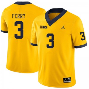 Michigan Wolverines #3 Jalen Perry Men's Yellow College Football Jersey 513611-348