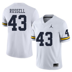 Michigan Wolverines #43 Andrew Russell Men's White College Football Jersey 310559-624