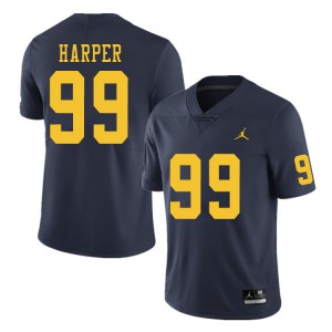Michigan Wolverines #99 Trey Harper Men's Navy College Football Jersey 951018-482