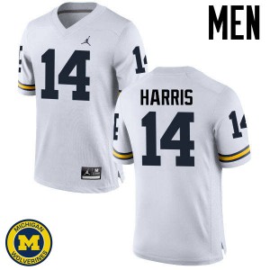 Michigan Wolverines #14 Drake Harris Men's White College Football Jersey 243535-775