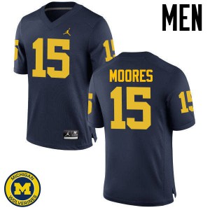 Michigan Wolverines #15 Garrett Moores Men's Navy College Football Jersey 690070-246