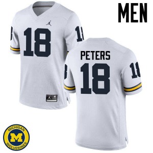 Michigan Wolverines #18 Brandon Peters Men's White College Football Jersey 161571-534