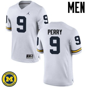 Michigan Wolverines #9 Grant Perry Men's White College Football Jersey 905907-117