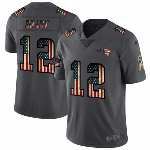 New England Patriots #12 Tom Brady Men's 2018 Limited Salute to Service Retro USA Flag Jersey 371151-934