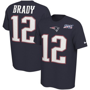 New England Patriots #12 Tom Brady Men's 100th Season Player Pride Navy Name & Number Performance T-Shirt 241812-809
