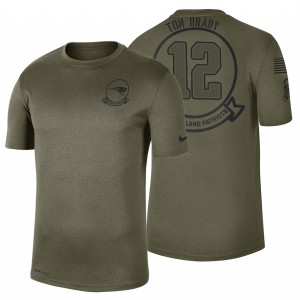 New England Patriots #12 Tom Brady Men's Olive 2019 Salute to Service Sideline T-Shirt 611819-521