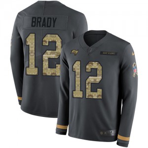 Tampa Bay Buccaneers #12 Tom Brady Men's Anthracite Limited Salute to Service Stitched Therma Long Sleeve Jersey 401882-984