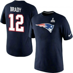 New England Patriots #12 Tom Brady Men's Name & Number Navy Blue 2015 Super Bowl XLIX T-Shirt 124883-686