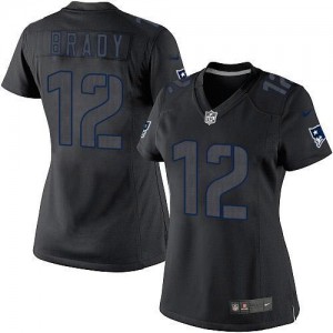 New England Patriots #12 Tom Brady Women's Black Impact Stitched Limited Jersey 970670-260