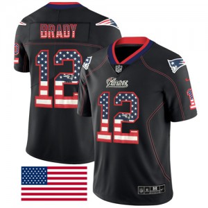 New England Patriots #12 Tom Brady Men's Black Rush USA Flag Stitched Limited Jersey 178949-117