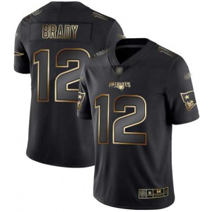 New England Patriots #12 Tom Brady Men's Black/Gold Limited Stitched Vapor Untouchable Jersey 325261-119