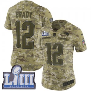 New England Patriots #12 Tom Brady Women's Camo Limited Super Bowl LIII Bound Stitched 2018 Salute to Service Jersey 470821-952