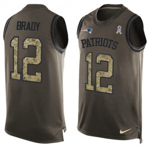 New England Patriots #12 Tom Brady Men's Green Salute to Service Stitched Limited Tank Top Jersey 400765-121