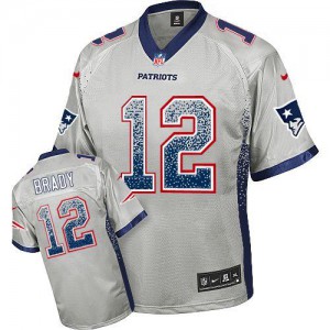 New England Patriots #12 Tom Brady Men's Grey Drift Fashion Stitched Elite Jersey 587341-313