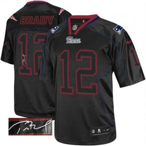 New England Patriots #12 Tom Brady Men's Lights Out Black Autographed Stitched Elite Jersey 976551-193