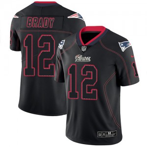 New England Patriots #12 Tom Brady Men's Lights Out Black Rush Stitched Limited Jersey 669512-637