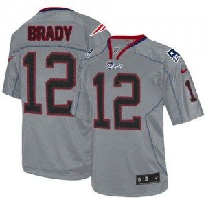 New England Patriots #12 Tom Brady Men's Lights Out Grey Stitched Elite Jersey 700527-282