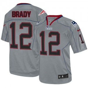 New England Patriots #12 Tom Brady Youth Lights Out Grey Stitched Elite Jersey 183888-111