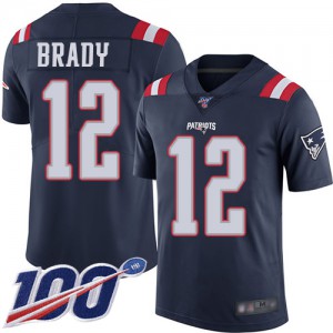 New England Patriots #12 Tom Brady Men's Navy Blue Rush 100th Season Stitched Limited Jersey 310933-445