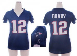 New England Patriots #12 Tom Brady Women's Navy Blue Name & Number Team Color Draft Him Top Stitched Jersey 460049-473