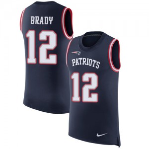 New England Patriots #12 Tom Brady Men's Navy Blue Limited Team Color Stitched Rush Tank Top Jersey 432982-773