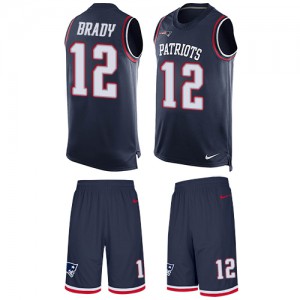 New England Patriots #12 Tom Brady Men's Navy Blue Limited Team Color Stitched Tank Top Suit Jersey 861481-962