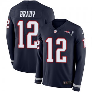 New England Patriots #12 Tom Brady Men's Navy Blue Limited Team Color Stitched Therma Long Sleeve Jersey 276657-287