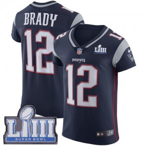 New England Patriots #12 Tom Brady Men's Navy Blue Stitched Team Color Super Bowl LIII Bound Vapor Untouchable Elite Jersey 876186-925