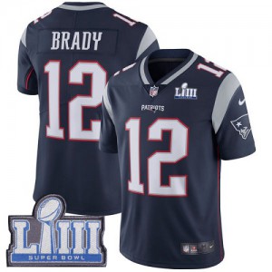 New England Patriots #12 Tom Brady Men's Navy Blue Stitched Team Color Super Bowl LIII Bound Vapor Untouchable Limited Jersey 877221-866