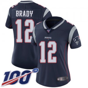 New England Patriots #12 Tom Brady Women's Navy Blue 100th Season Vapor Team Color Stitched Limited Jersey 398024-139