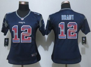 New England Patriots #12 Tom Brady Women's Navy Blue Elite Team Color Stitched Strobe Jersey 475181-616