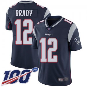 New England Patriots #12 Tom Brady Youth Navy Blue 100th Season Vapor Team Color Stitched Limited Jersey 696516-828