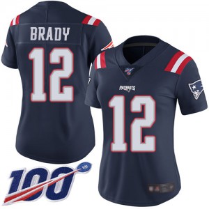 New England Patriots #12 Tom Brady Women's Navy Blue Rush 100th Season Stitched Limited Jersey 271204-691