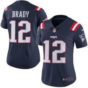 New England Patriots #12 Tom Brady Women's Navy Blue Rush Stitched Limited Jersey 243157-384