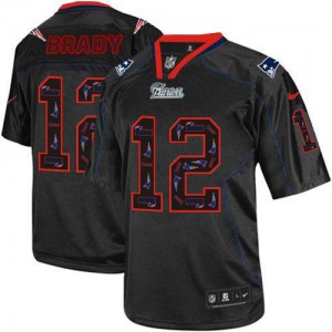 New England Patriots #12 Tom Brady Men's New Lights Out Black Stitched Elite Jersey 875638-652