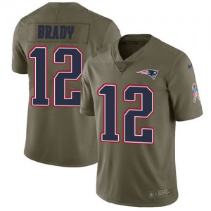 New England Patriots #12 Tom Brady Men's Olive 2017 Stitched Limited Salute to Service Jersey 175564-282