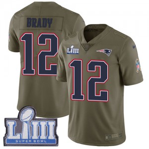 New England Patriots #12 Tom Brady Men's Olive Limited Super Bowl LIII Bound Stitched 2017 Salute to Service Jersey 383289-495