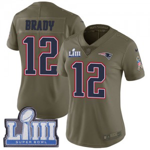 New England Patriots #12 Tom Brady Women's Olive Limited Super Bowl LIII Bound Stitched 2017 Salute to Service Jersey 330056-430